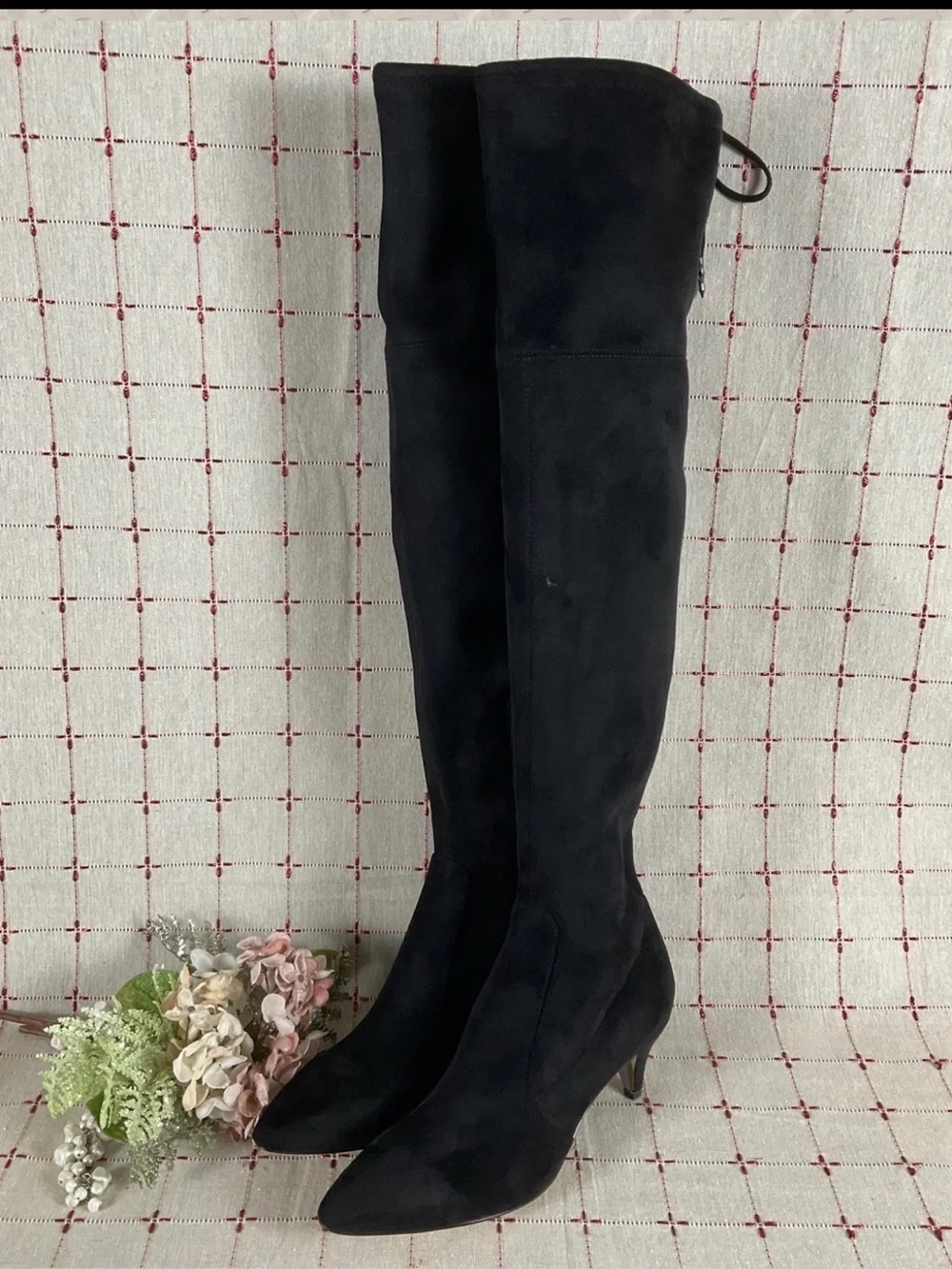 Sam Edelman “Kristie” Black Faux Suede Over the Knee Boots Low Heel PreLoved 8